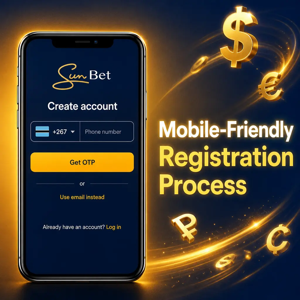 SunBet app mobile registration steps: tap Register, enter details, verify OTP, deposit, and claim your welcome bonus.